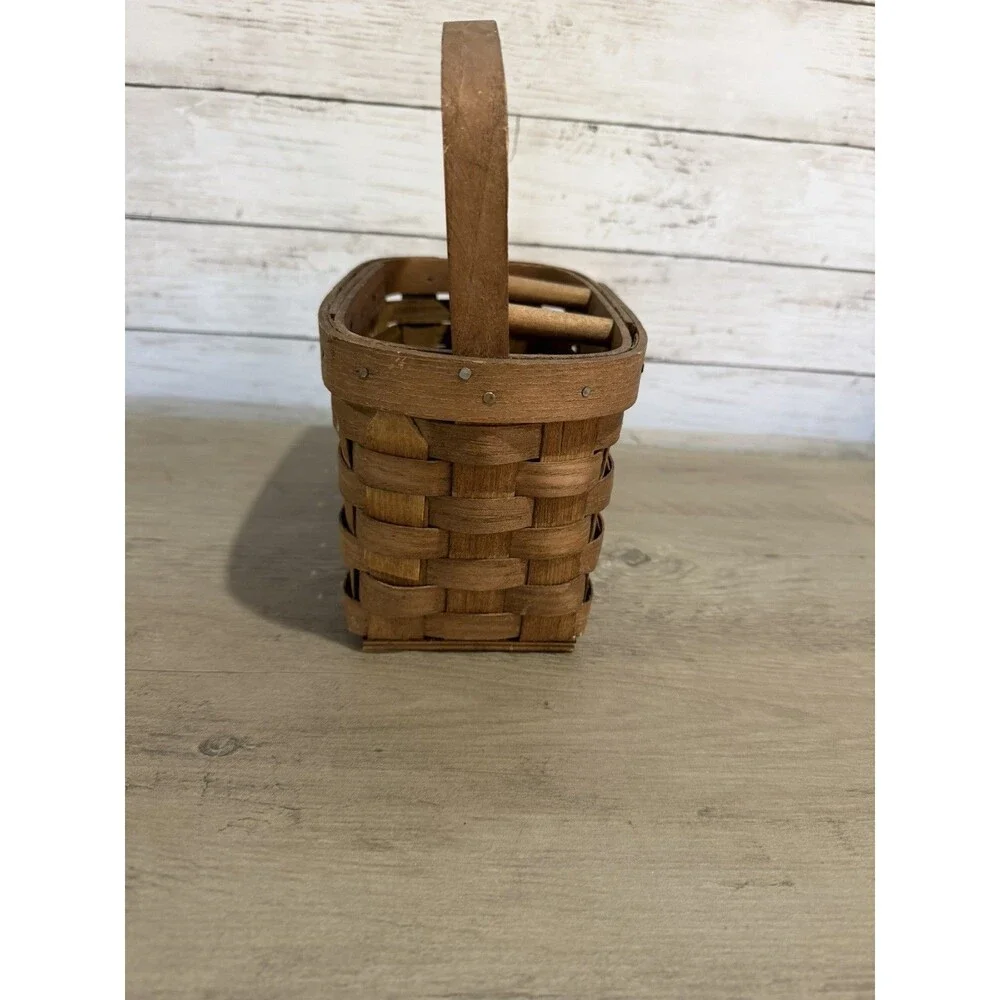 Basketville Putney Vermont Handwoven Splint + Bentwood Handle Utensil Holder VTG